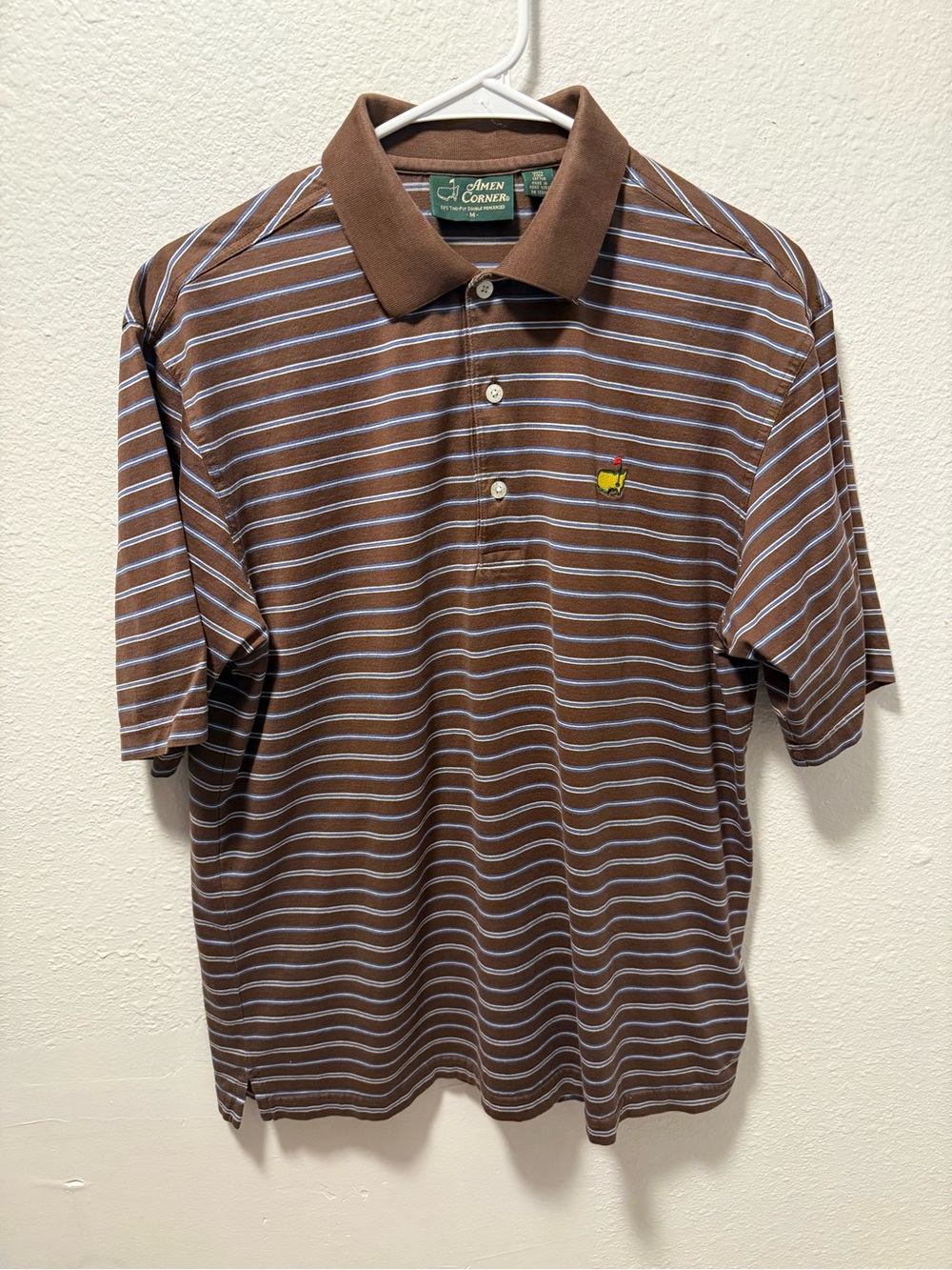 Amen Corner 60’s Two-Ply Masters Brown Striped Polo Shirt Men’s Size Medium
